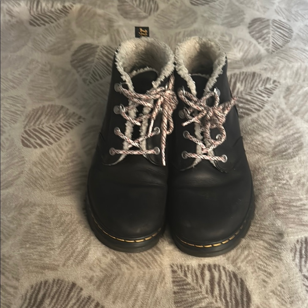Dr. Martens Black Heeled Boots with Pink Laces